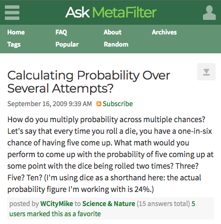 Ask Metafilter Probability Question